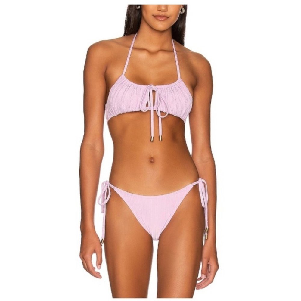 MINKPINK NWT 2 Piece Lilac Tie Side & Ruched Bralette Bikini Sz M